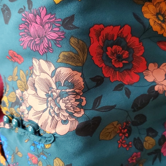 SZ. X-SMALL JACK by: B.B. DAKOTA HUNTERGREEN FLORAL TOP - Picture 4 of 4